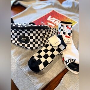 2pc Vans Checkered Waist Bag, new socks. Hello Kitty socks not included.